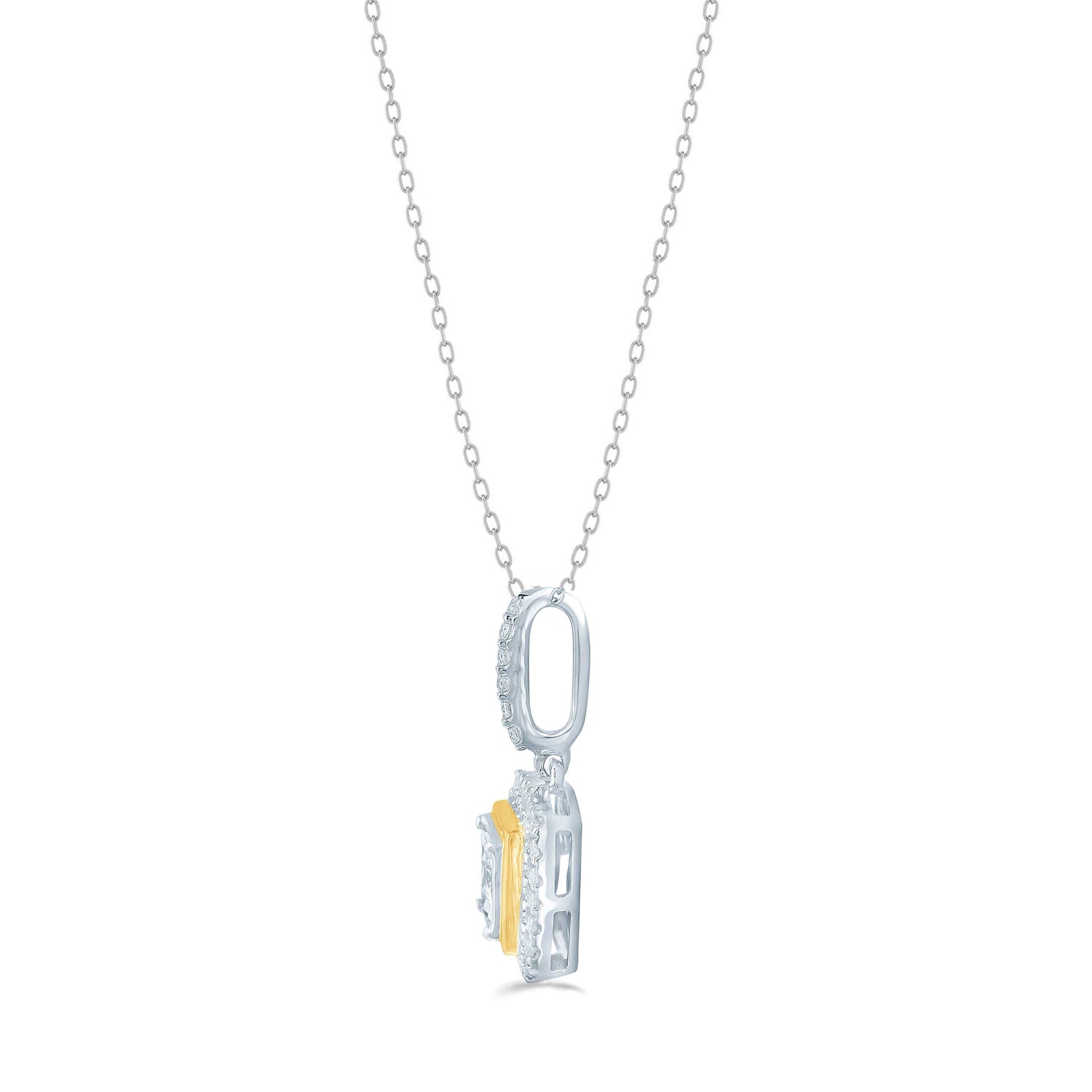1/4CT TW Diamond cushion Pendant in Sterling Silver & 14k Yellow plating with 18" cable chain - Fifth and Fine