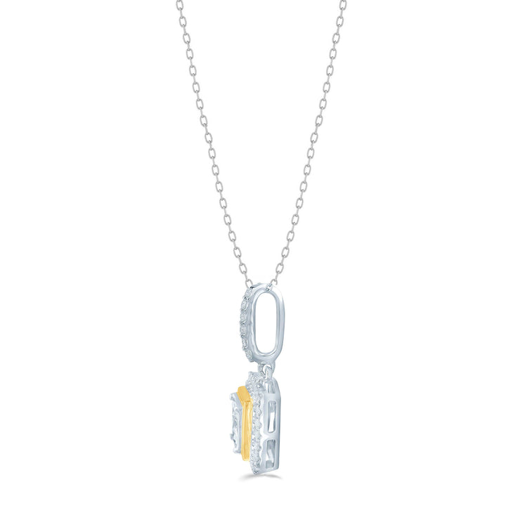 1/4CT TW Diamond cushion Pendant in Sterling Silver & 14k Yellow plating with 18" cable chain - Fifth and Fine