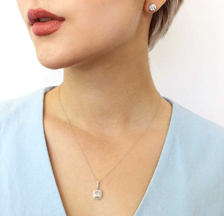 1/4CT TW Diamond cushion Pendant in Sterling Silver & 14k Yellow plating with 18" cable chain - Fifth and Fine