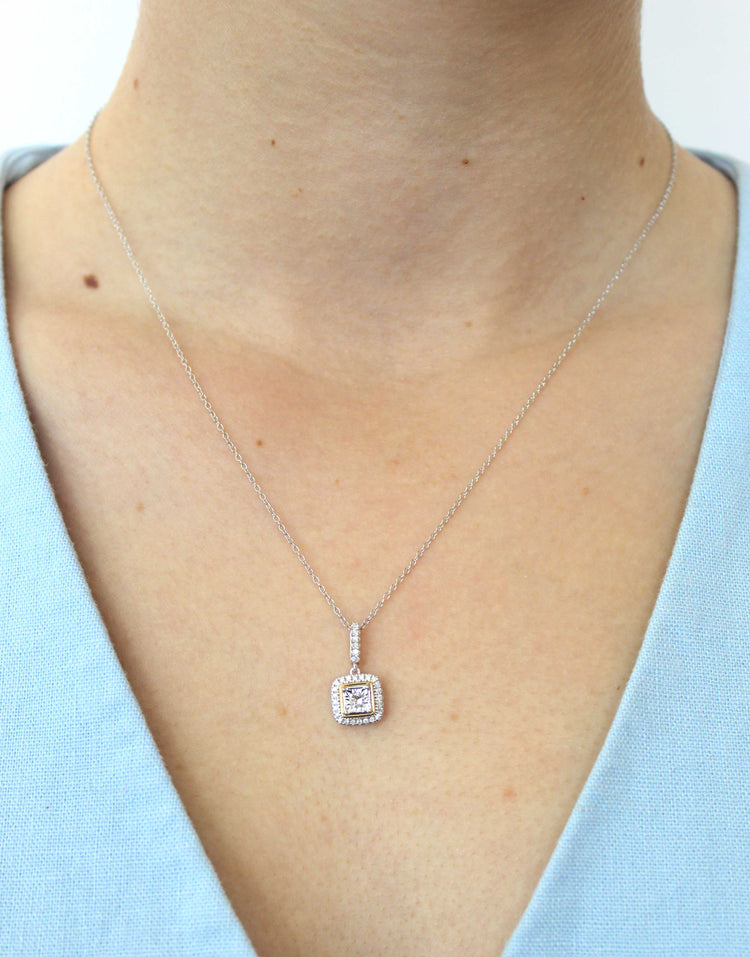 1/4CT TW Diamond cushion Pendant in Sterling Silver & 14k Yellow plating with 18" cable chain - Fifth and Fine