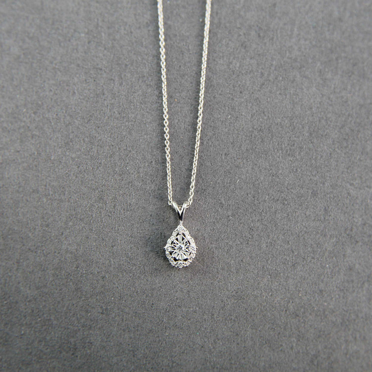 1/10CT TW Diamond Teardrop Pear Cluster Fashion Pendant in Sterling Silver