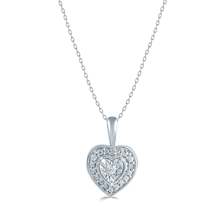 1/10 Cttw Diamond Heart Necklace Pendant 925 Sterling Silver