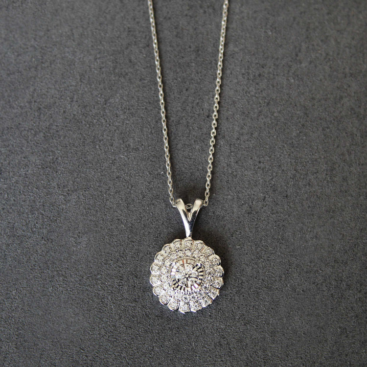 1/4CT TW Diamond Vintage Round Cluster Pendant in 925 Sterling Silver