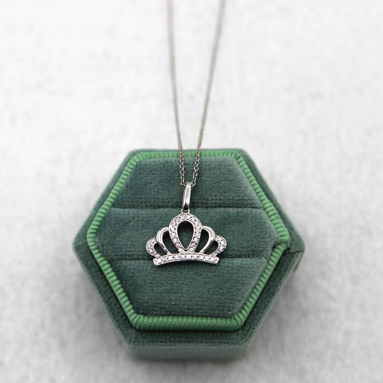 1/10 CT TW Diamond Crown Pendant Necklace in 925 Sterling Silver fifth and fine jewelry