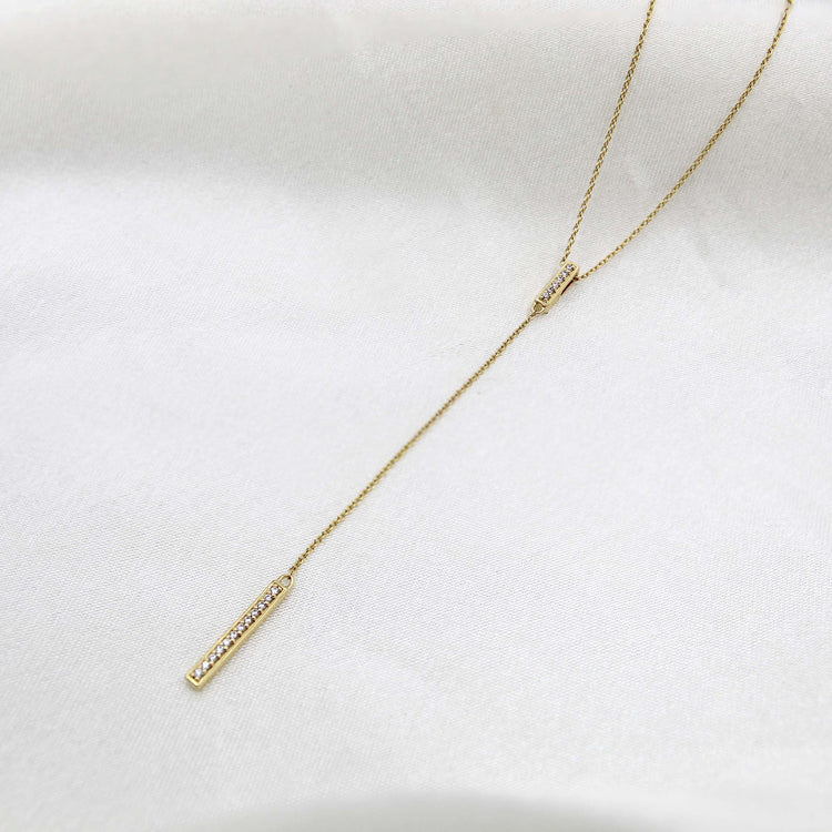 1/10 Ctw Lariat Bar Natural Diamond Pendant Necklace set in 925 Sterling Silver yellow gold