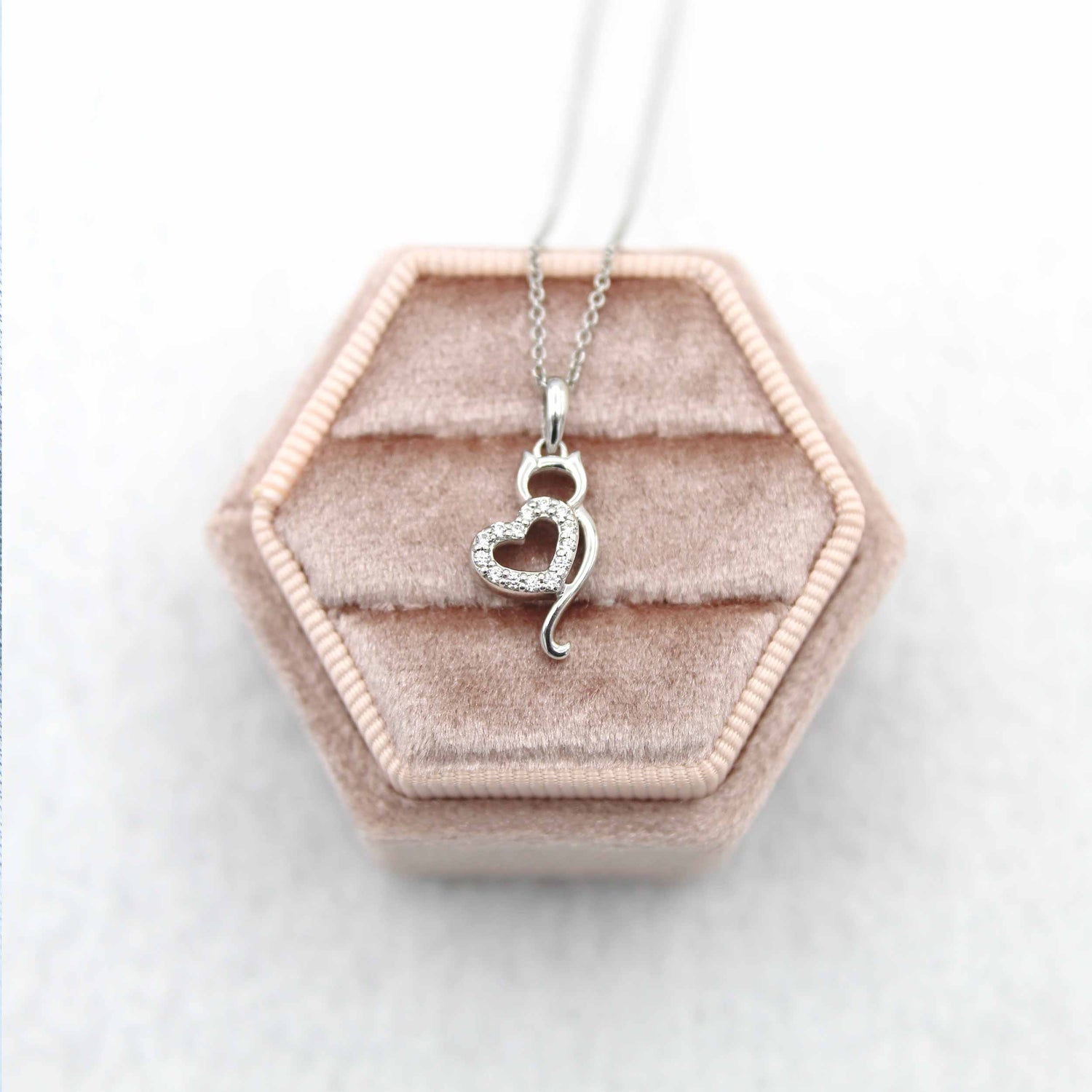 1/20 CT TW Diamond Cat Heart Pendant in Sterling Silver fifth and fine jewelry