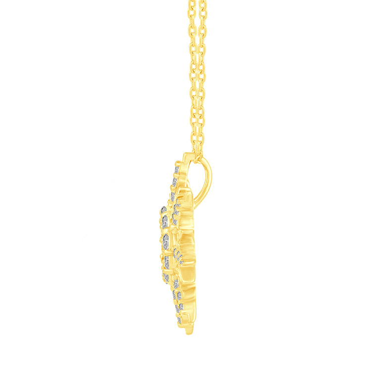 1/2 Ctw Diamond Sunrays Necklace Pendant in 925 Sterling Silver Yellow Gold