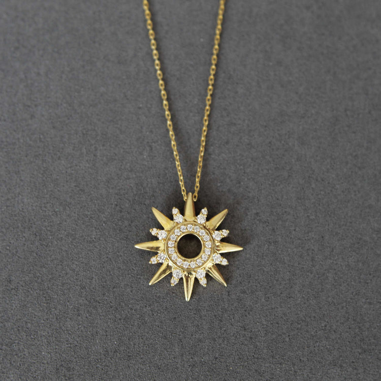 1/3 Ctw Diamond Sunrays Necklace Pendant in 925 Sterling Silver Yellow Gold
