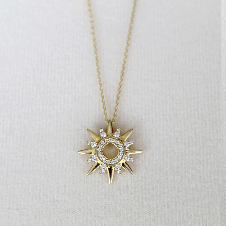 1/3 Ctw Diamond Sunrays Necklace Pendant in 925 Sterling Silver Yellow Gold