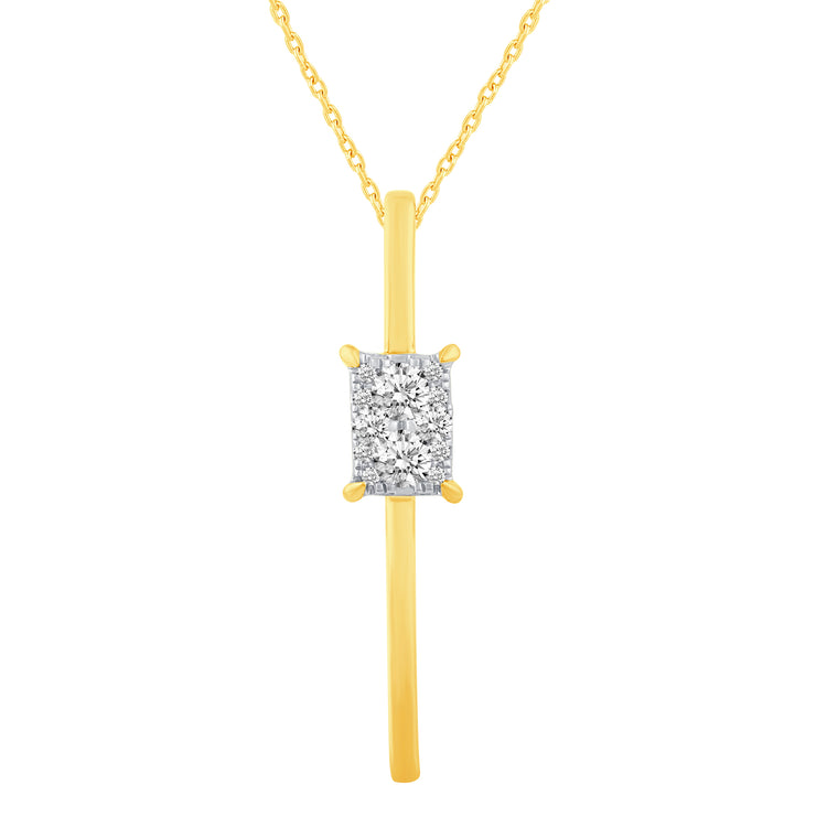 1/3 Ctw Diamond Floating Stone Emerald Vertical Bar Pendant Necklace in 925 Sterling Silver Yellow Gold