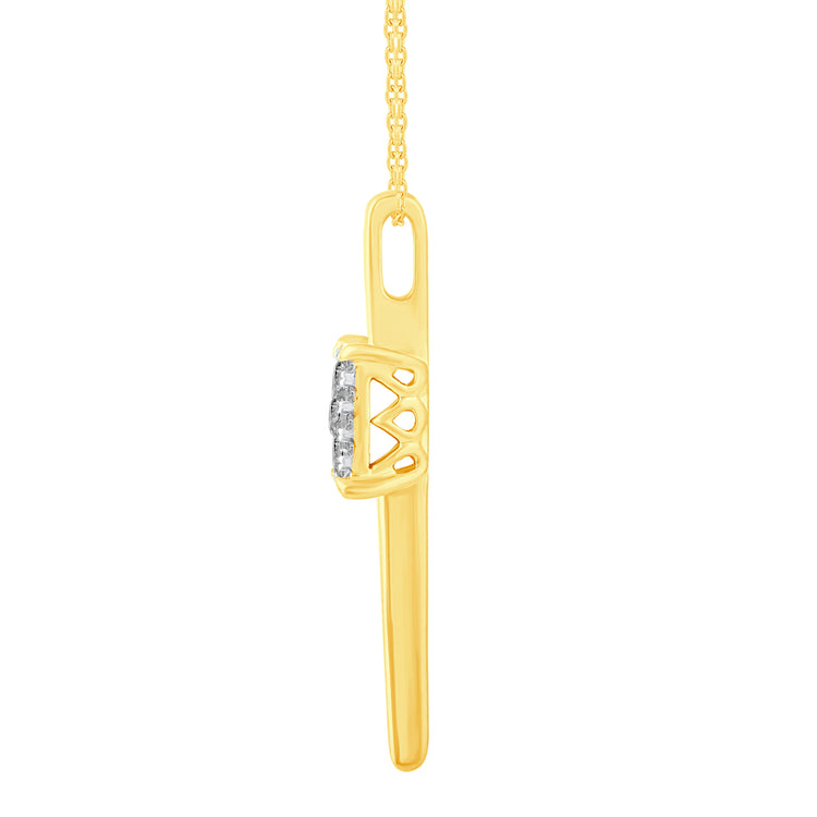 1/3 Ctw Diamond Floating Stone Emerald Vertical Bar Pendant Necklace in 925 Sterling Silver Yellow Gold