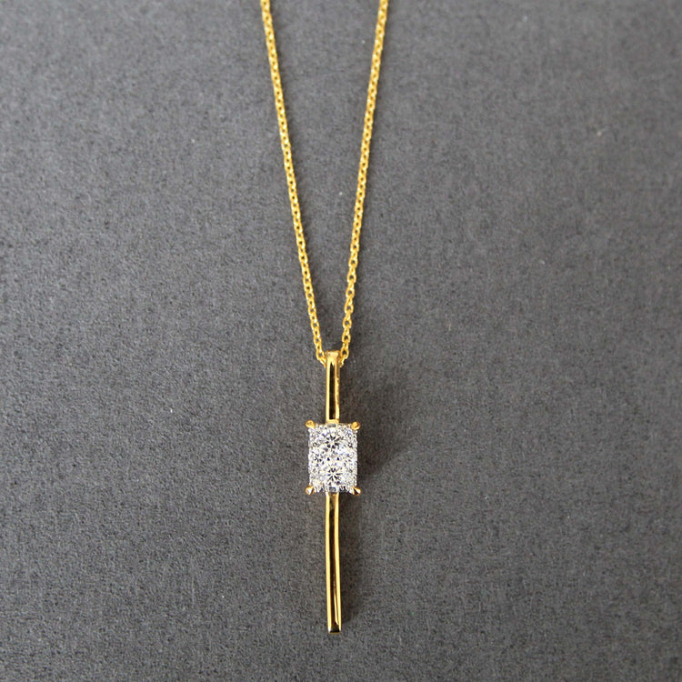 1/3 Ctw Diamond Floating Stone Emerald Vertical Bar Pendant Necklace in 925 Sterling Silver Yellow Gold