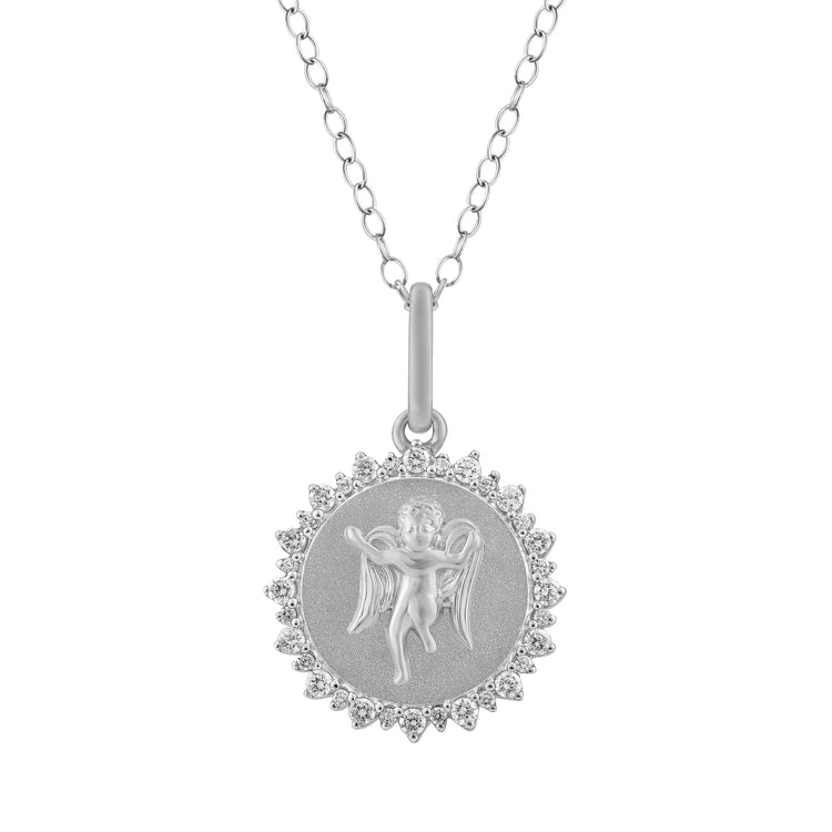 1/4 Cttw Diamond Angel Medallion Coin Necklace fifth and fine jewelry k14 yellow gold 925 sterling silver