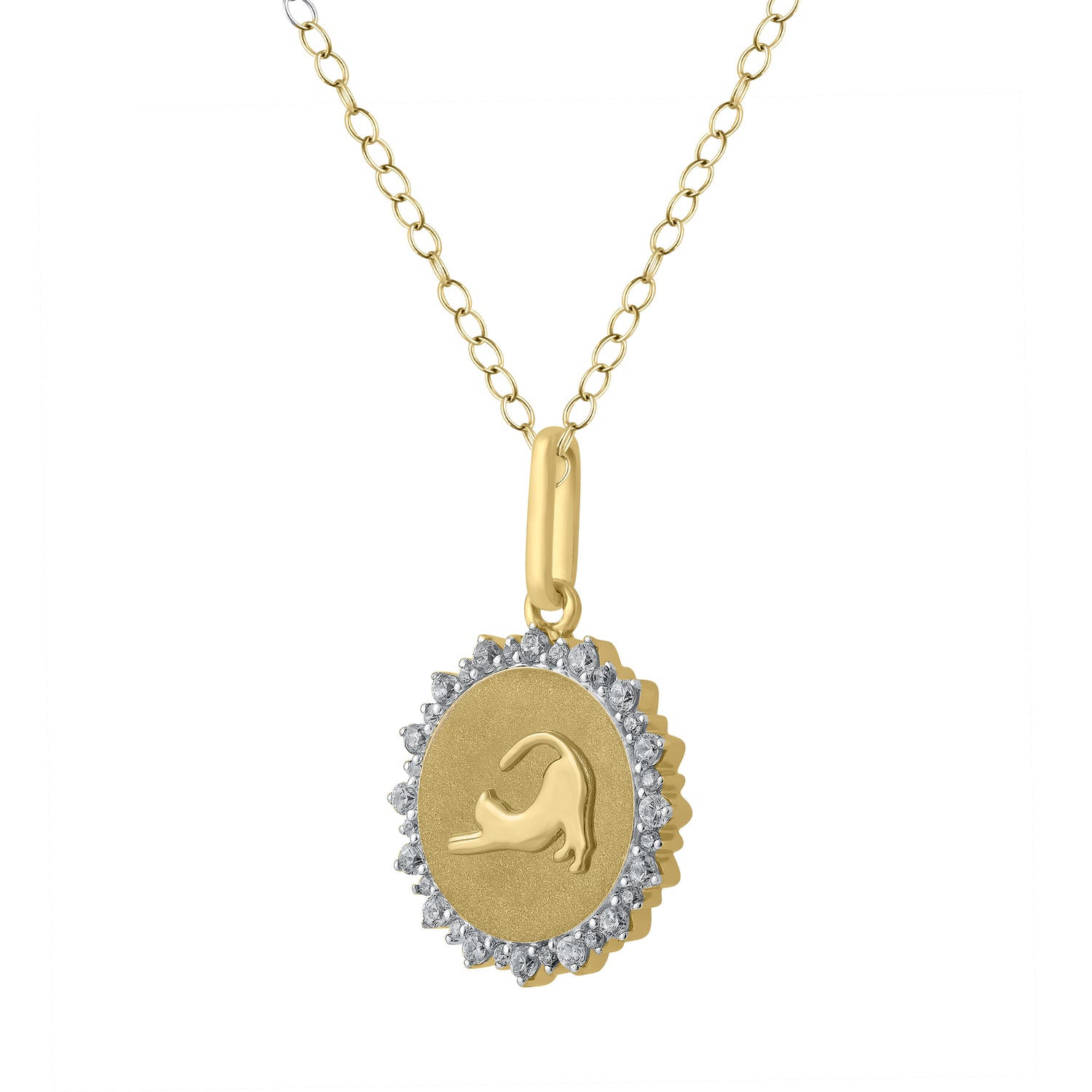 1/4 Cttw Lab-Grown Diamond Stretching Cat Medallion Coin Necklace pendant jewelry K18 yellow gold 925 sterling silver