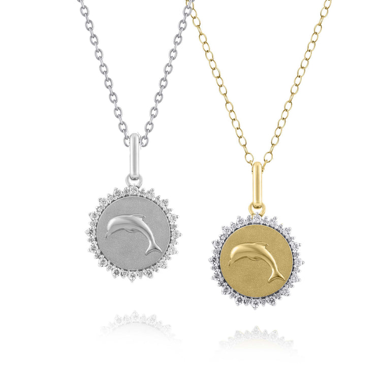1/4 Cttw Diamond Dolphin Medallion Coin Necklace fifth and fine k14 yellow gold