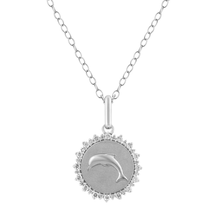 1/4 Cttw Diamond Dolphin Medallion Coin Necklace fifth and fine k14 yellow gold