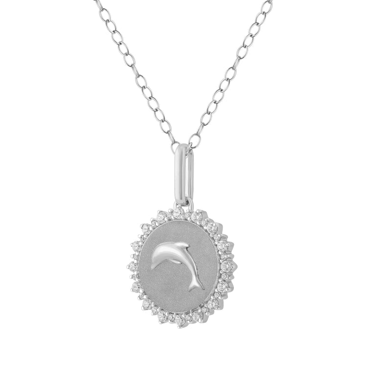 1/4 Cttw Diamond Dolphin Medallion Coin Necklace fifth and fine k14 yellow gold