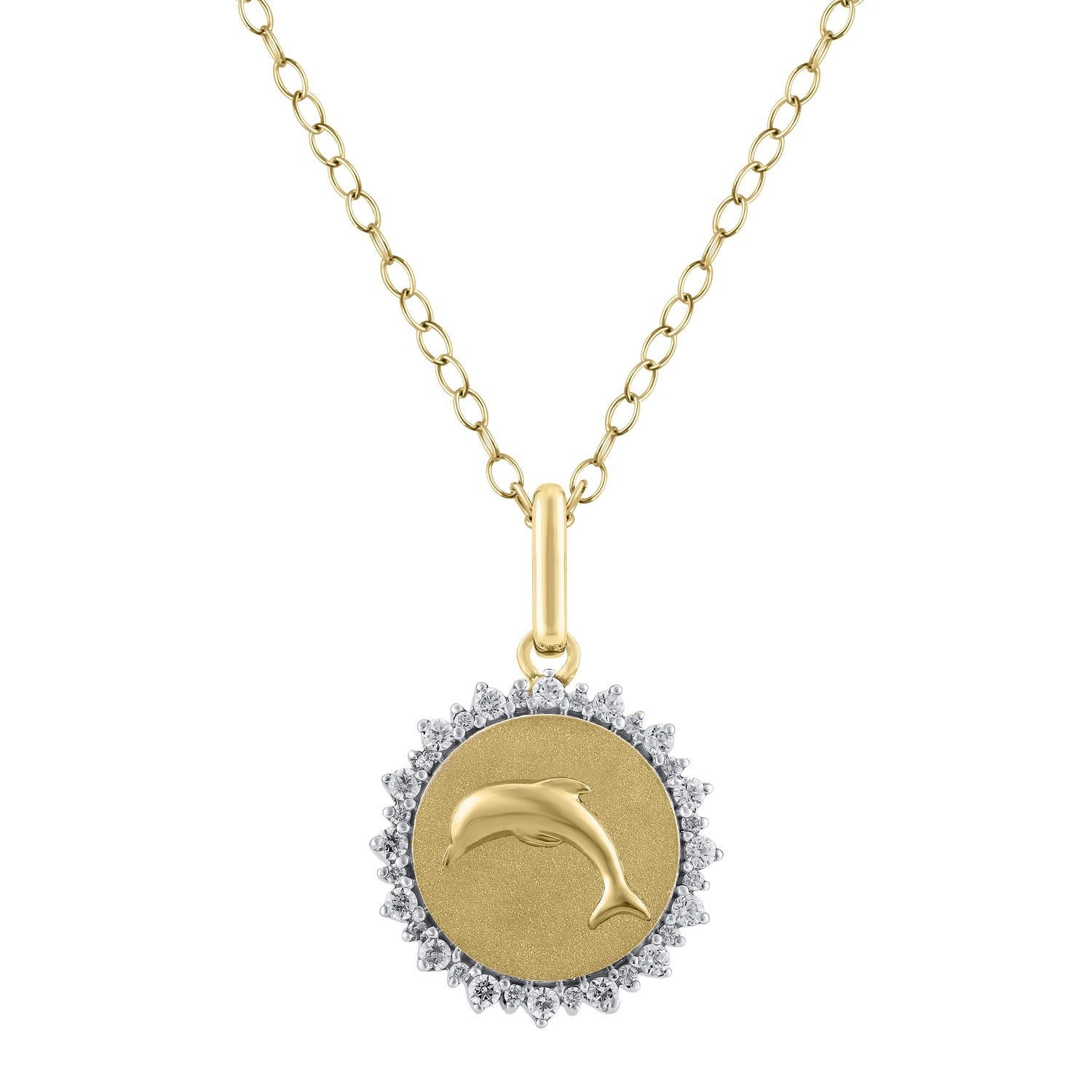 1/4 Cttw Diamond Dolphin Medallion Coin Necklace fifth and fine k14 yellow gold