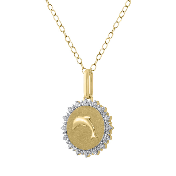 1/4 Cttw Diamond Dolphin Medallion Coin Necklace fifth and fine k14 yellow gold