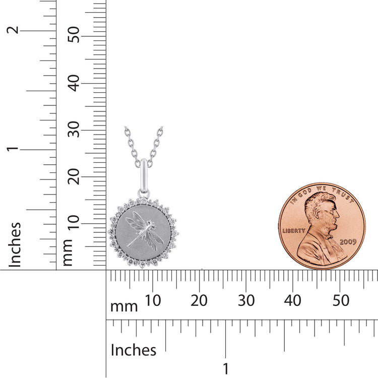 1/4 Cttw Lab-Grown Diamond Dragonfly Medallion Coin Necklace pendant jewelry K18 Yellow gold 925 Sterling Silver