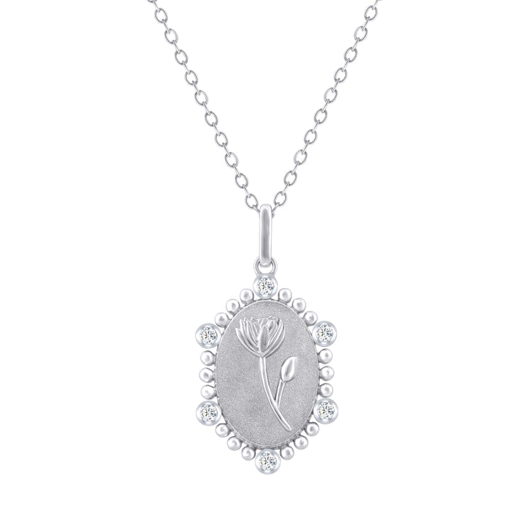 1/10 Cttw Diamond Birth Flower Necklace : July Water Lily fifth and fine jewelry K18 yellow gold sterling silver 925