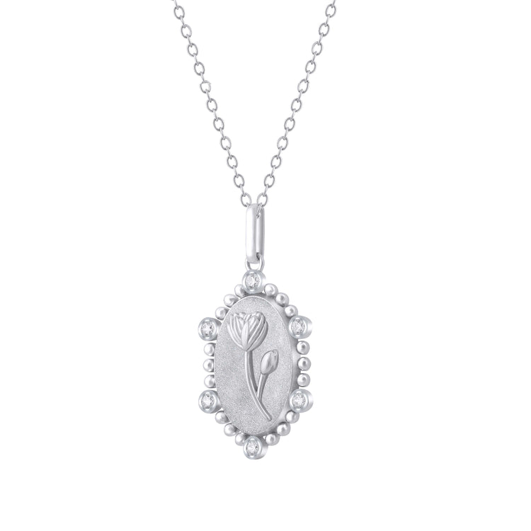 1/10 Cttw Diamond Birth Flower Necklace : July Water Lily fifth and fine jewelry K18 yellow gold sterling silver 925