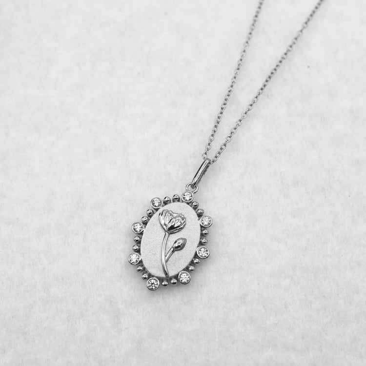1/10 Cttw Diamond Birth Flower Necklace : July Water Lily fifth and fine jewelry K18 yellow gold sterling silver 925