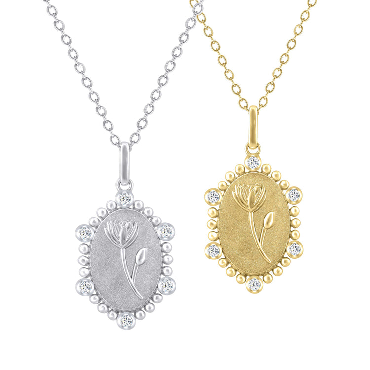 1/10 Cttw Diamond Birth Flower Necklace : July Water Lily fifth and fine jewelry K18 yellow gold sterling silver 925