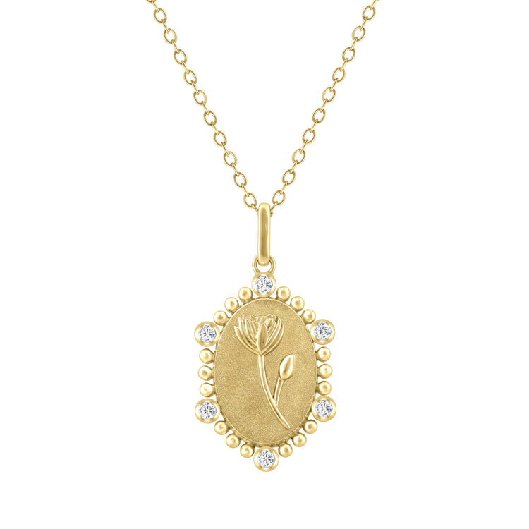 1/10 Cttw Diamond Birth Flower Necklace : July Water Lily fifth and fine jewelry K18 yellow gold sterling silver 925