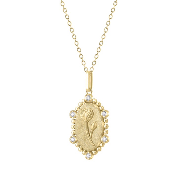 1/10 Cttw Diamond Birth Flower Necklace : July Water Lily fifth and fine jewelry K18 yellow gold sterling silver 925