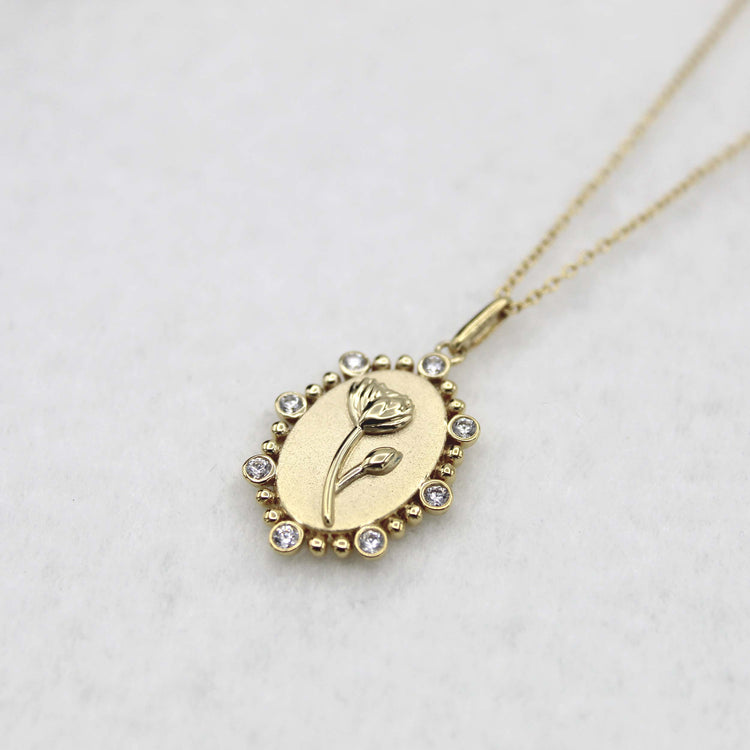 1/10 Cttw Diamond Birth Flower Necklace : July Water Lily fifth and fine jewelry K18 yellow gold sterling silver 925