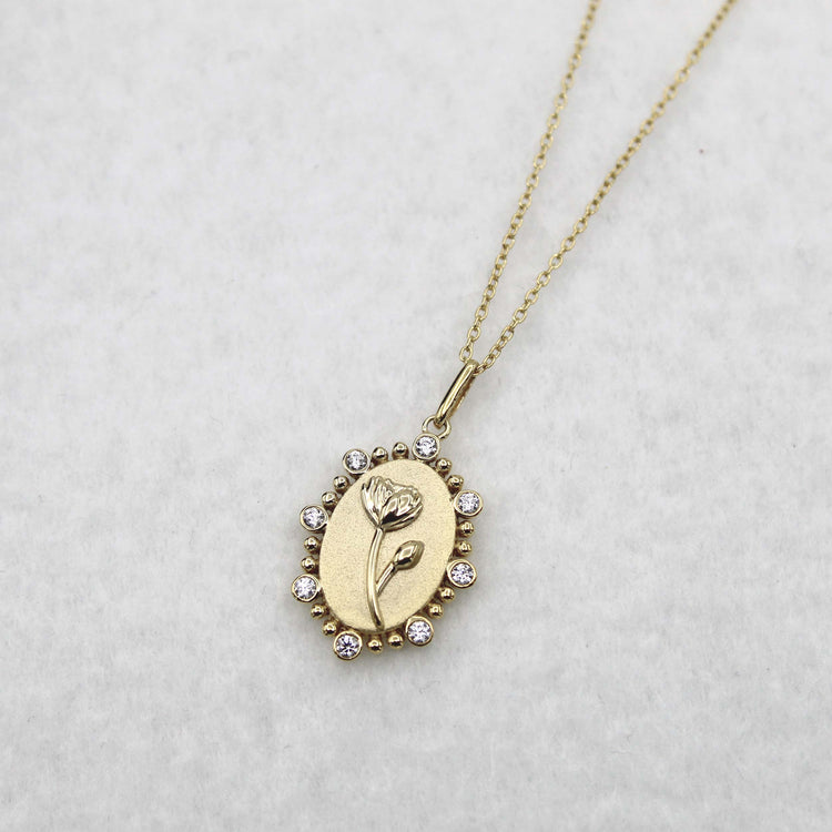 1/10 Cttw Diamond Birth Flower Necklace : July Water Lily fifth and fine jewelry K18 yellow gold sterling silver 925