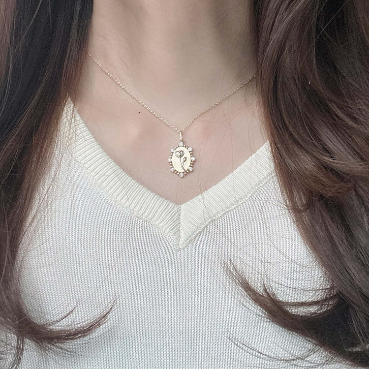 1/10 Cttw Diamond Birth Flower Necklace : July Water Lily fifth and fine jewelry K18 yellow gold sterling silver 925
