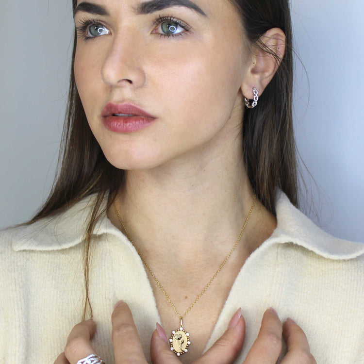 1/10 Cttw Diamond Birth Flower Necklace : July Water Lily fifth and fine jewelry K18 yellow gold sterling silver 925