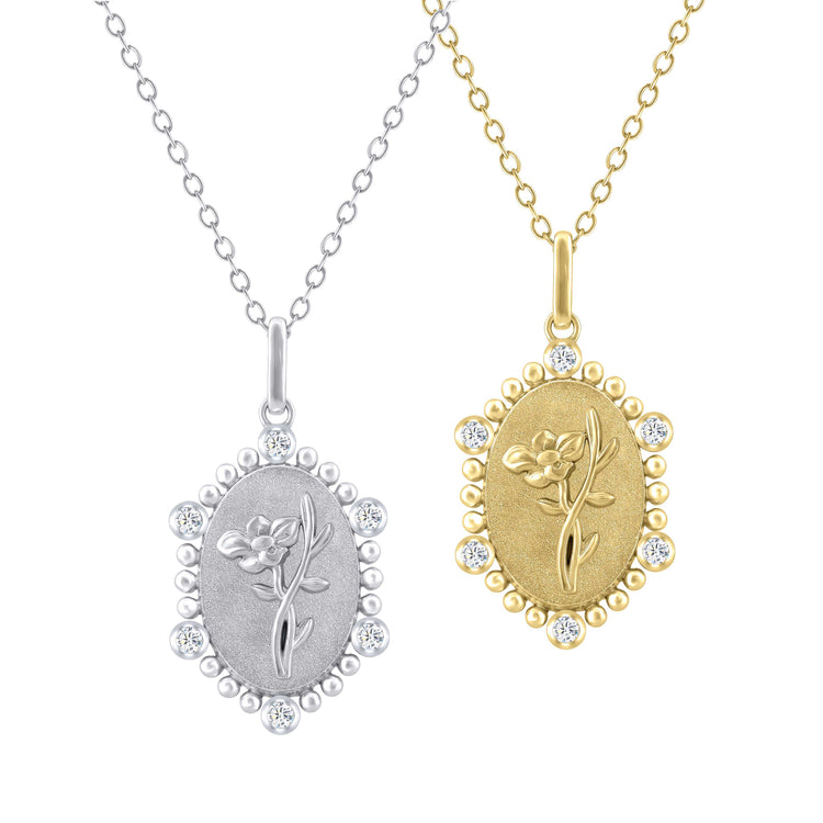 1/10 Cttw Diamond Birth Flower Necklace 18K Gold Vermeil : August Water Lily fifth and fine jewelry sterling silver 925
