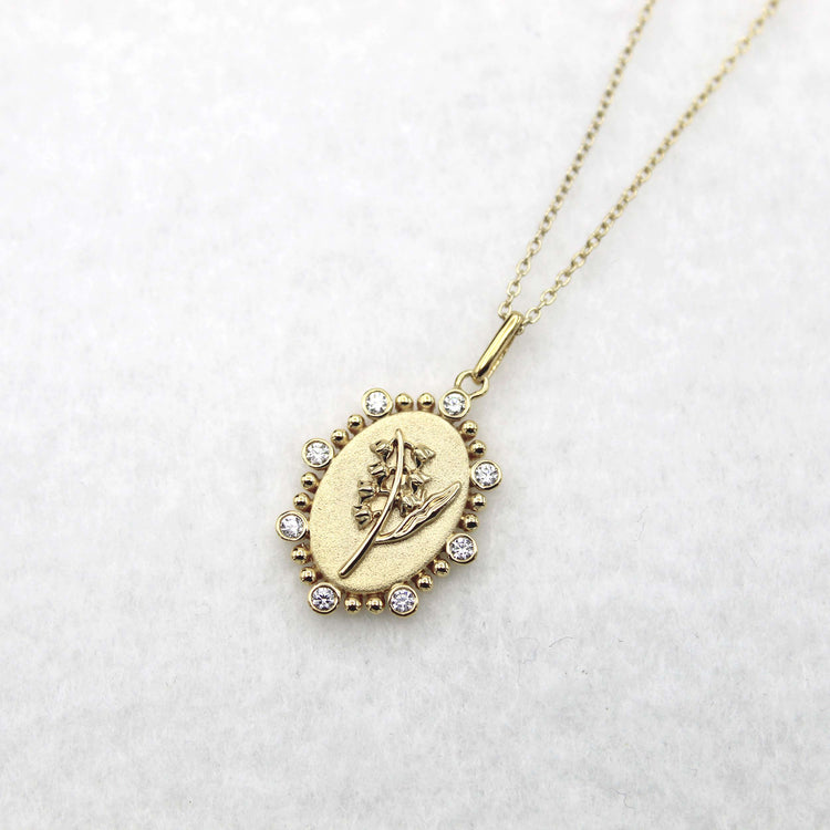 1/10 Cttw Diamond Birth Flower Necklace : May Lily fifth and fine jewelry pendant yellow gold K18 sterling silver 925