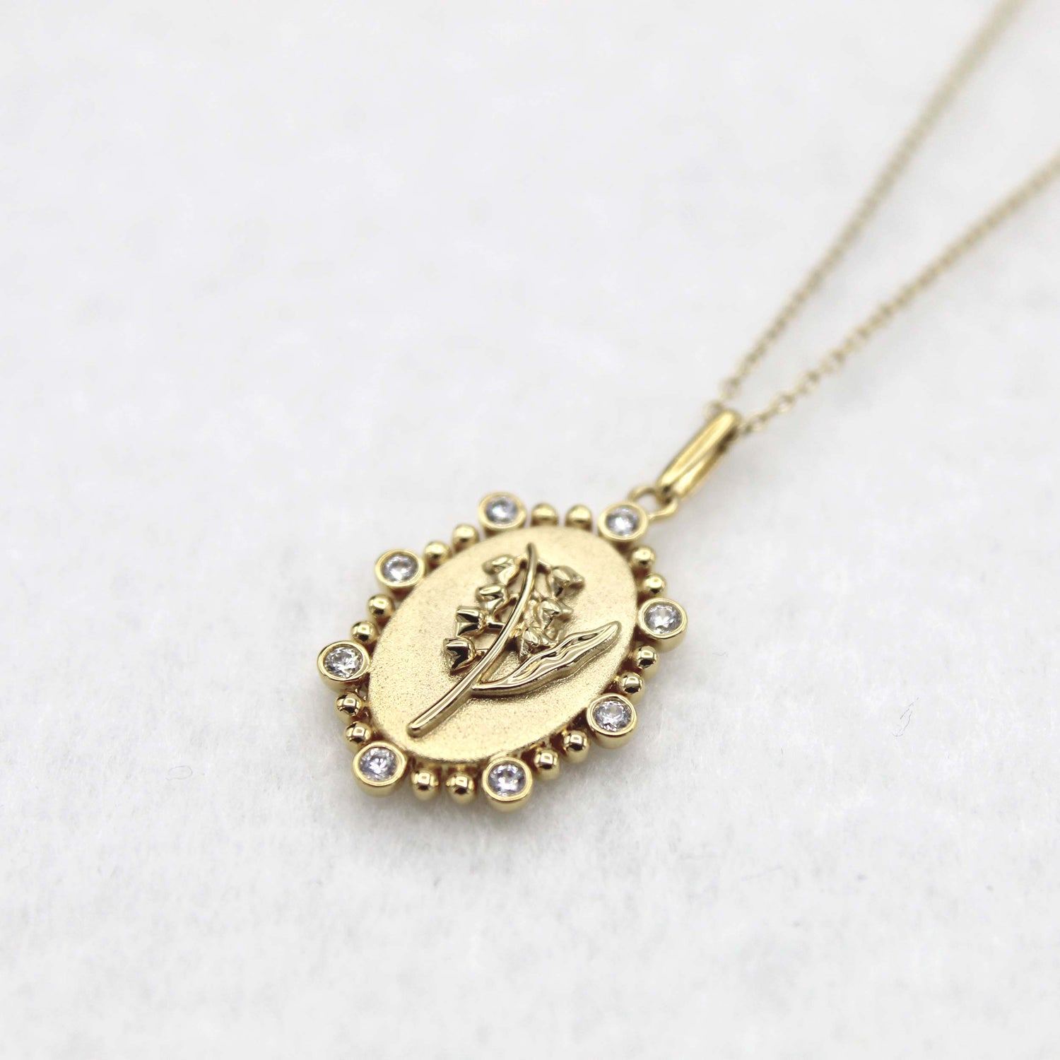 1/10 Cttw Diamond Birth Flower Necklace : May Lily fifth and fine jewelry pendant yellow gold K18 sterling silver 925