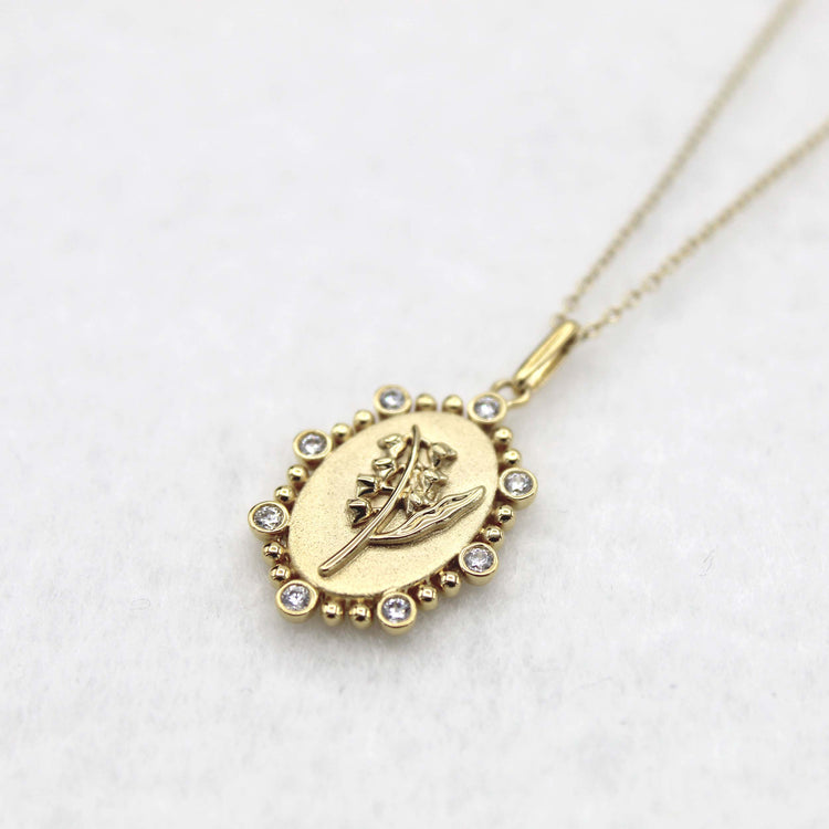 1/10 Cttw Diamond Birth Flower Necklace : May Lily fifth and fine jewelry pendant yellow gold K18 sterling silver 925