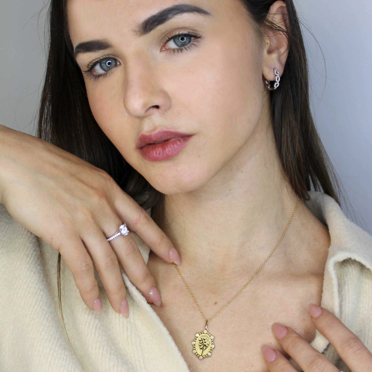 1/10 Cttw Diamond Birth Flower Necklace : May Lily fifth and fine jewelry pendant yellow gold K18 sterling silver 925