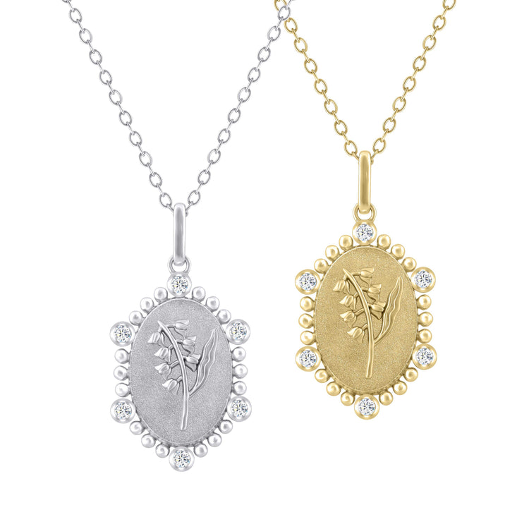 1/10 Cttw Diamond Birth Flower Necklace : May Lily fifth and fine jewelry pendant yellow gold K18 sterling silver 925