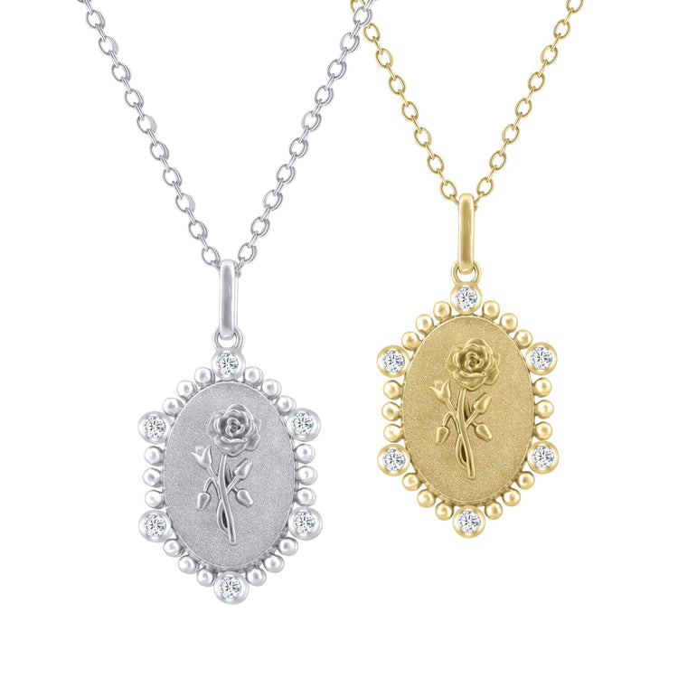 1/10 Cttw Diamond Birth Flower Necklace : June Rose fifth and fine jewelry k18 yellow gold sterling silver 925