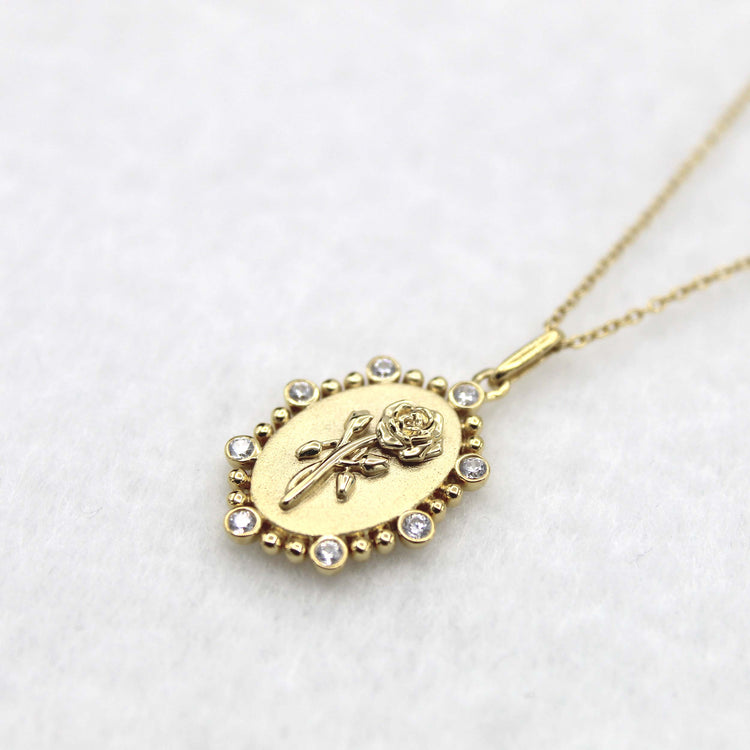 1/10 Cttw Diamond Birth Flower Necklace : June Rose fifth and fine jewelry k18 yellow gold sterling silver 925