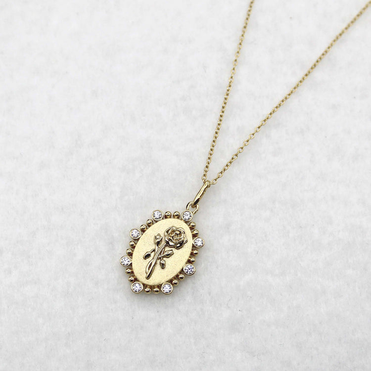 1/10 Cttw Diamond Birth Flower Necklace : June Rose fifth and fine jewelry k18 yellow gold sterling silver 925