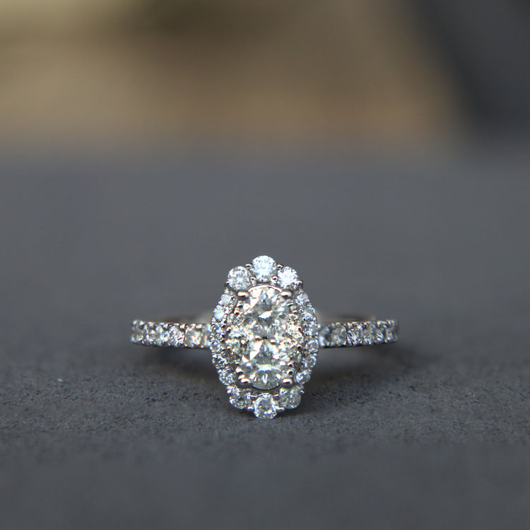 3/4ctw Diamond Oval Classic Halo Engagement Ring in Sterling Silver Customize