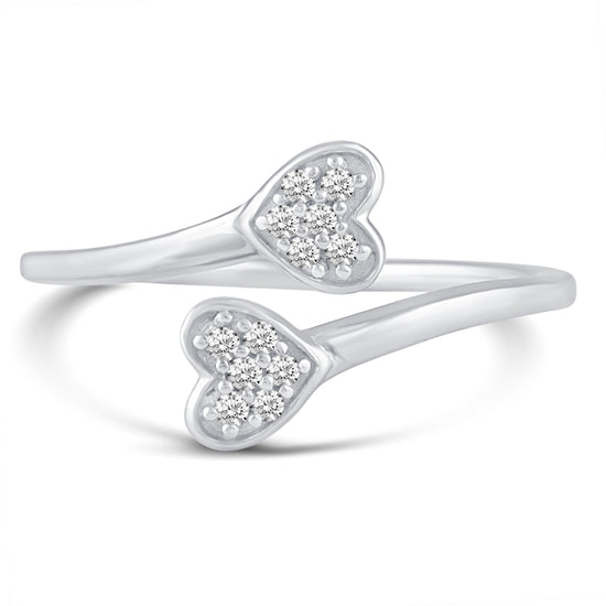 Double Heart Bypass Ring in 925 Sterling Silver