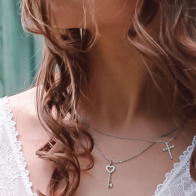 Natural Diamond Key Pendant Heart silver jewelry fifthandfine necklace tiffany keys