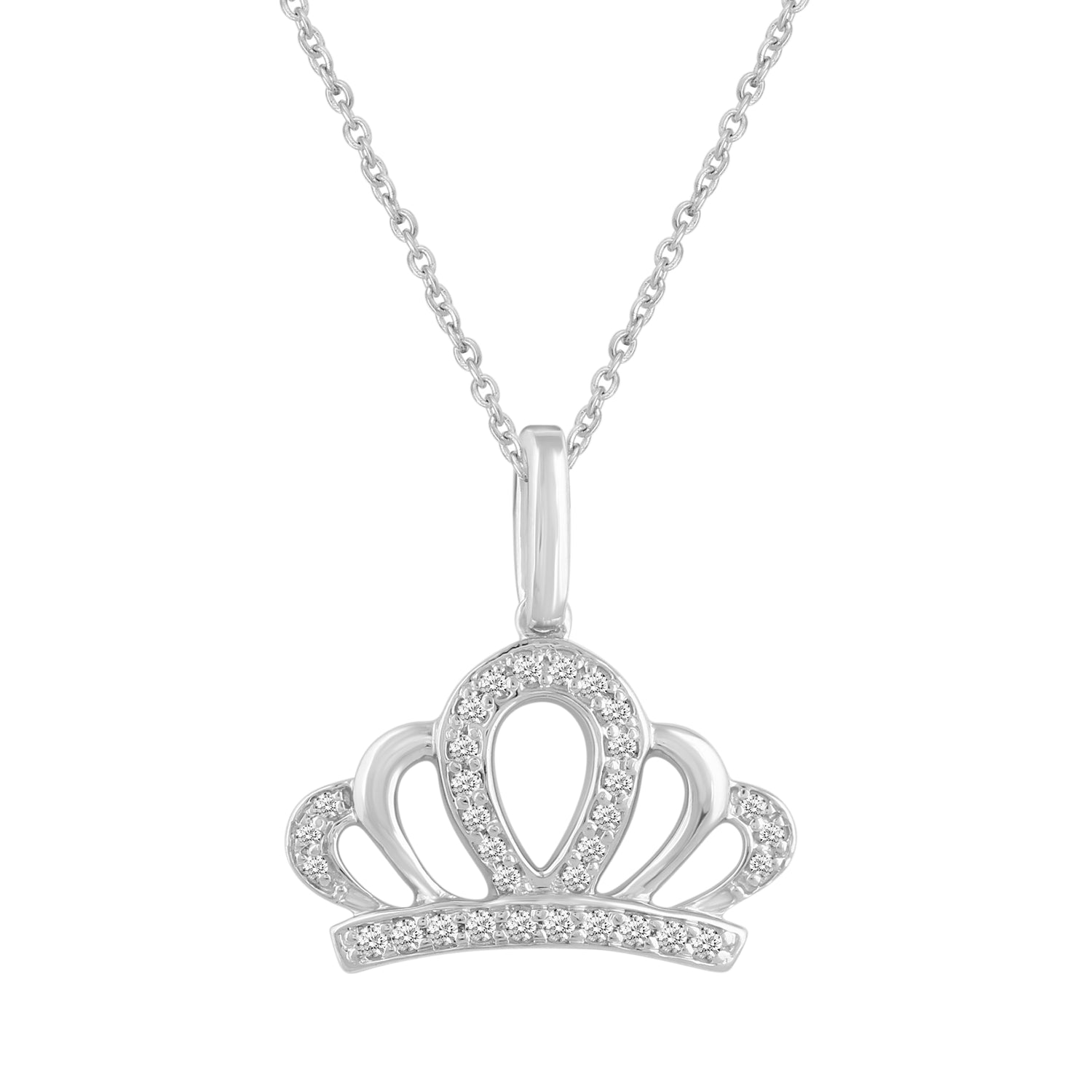 1/10 CT TW Diamond Crown Pendant Necklace in 925 Sterling Silver