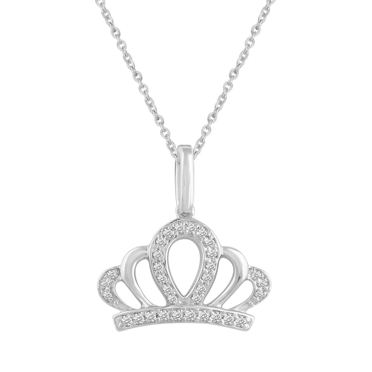 1/10 CT TW Diamond Crown Pendant Necklace in 925 Sterling Silver