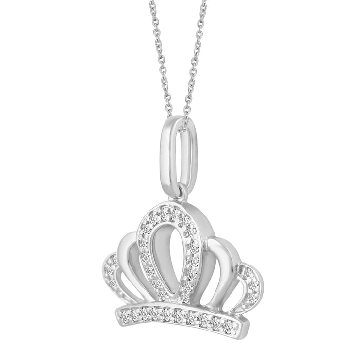 1/10 CT TW Diamond Crown Pendant Necklace in 925 Sterling Silver