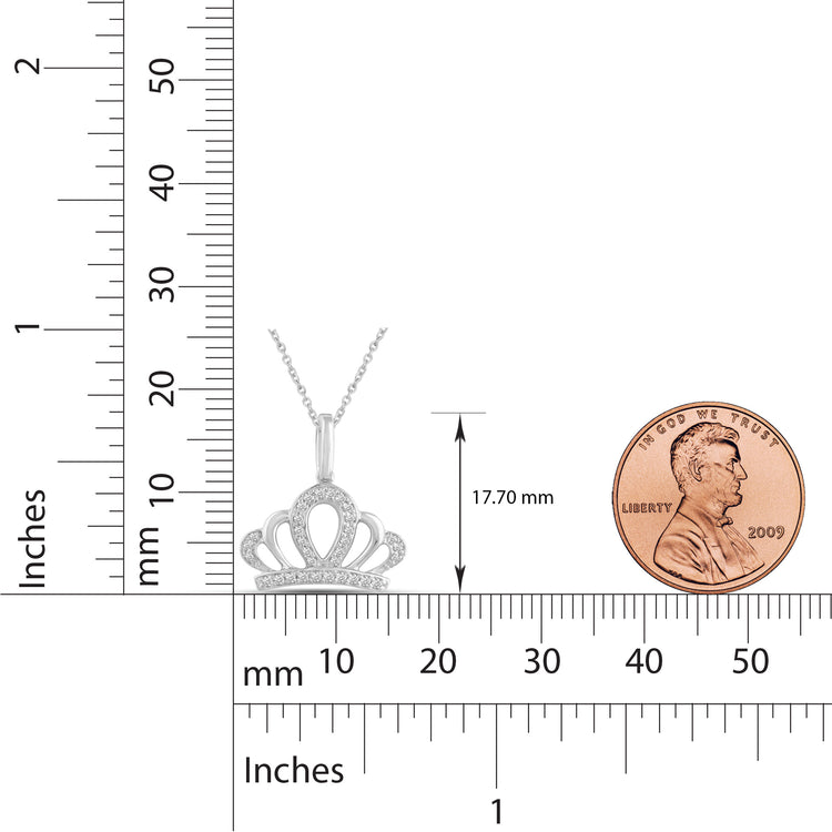 1/10 CT TW Diamond Crown Pendant Necklace in 925 Sterling Silver